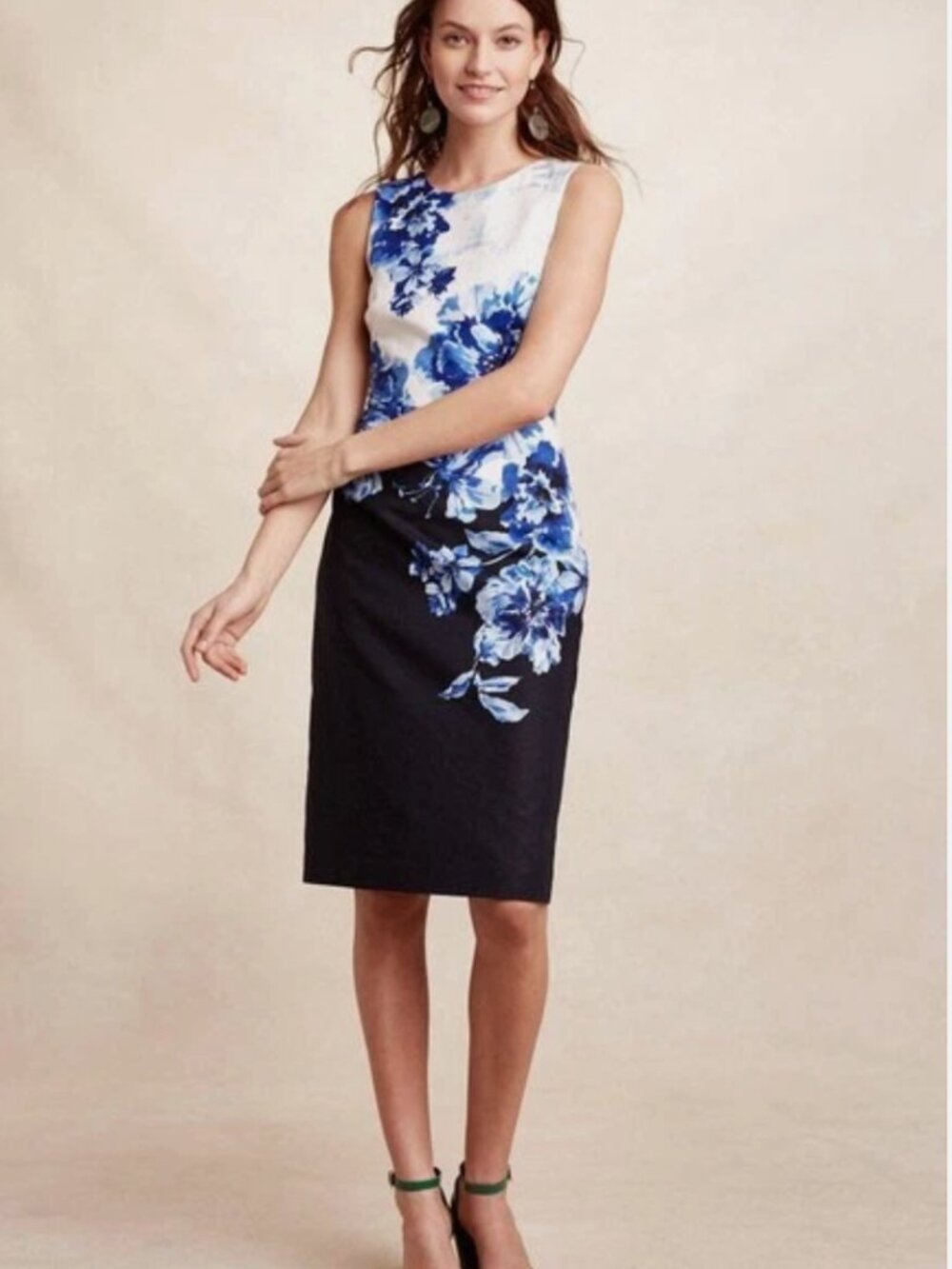 Anthropologie Maeve Petite Vanda Sheath Dress in Blue Floral - US 2P / EU 34P